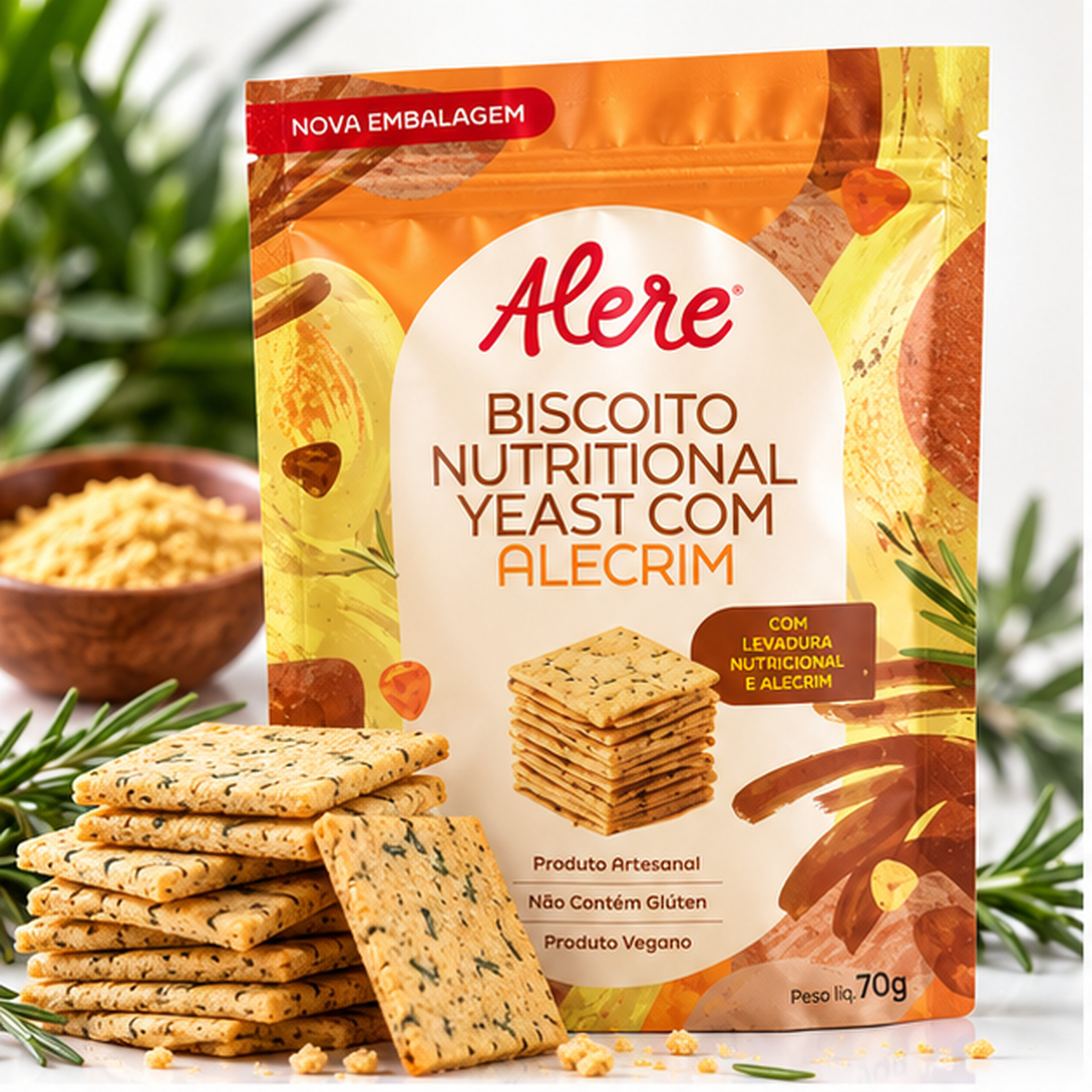 Kit 3 Biscoito Nutritional Yeast e Alecrim ALERE 70g foto 9
