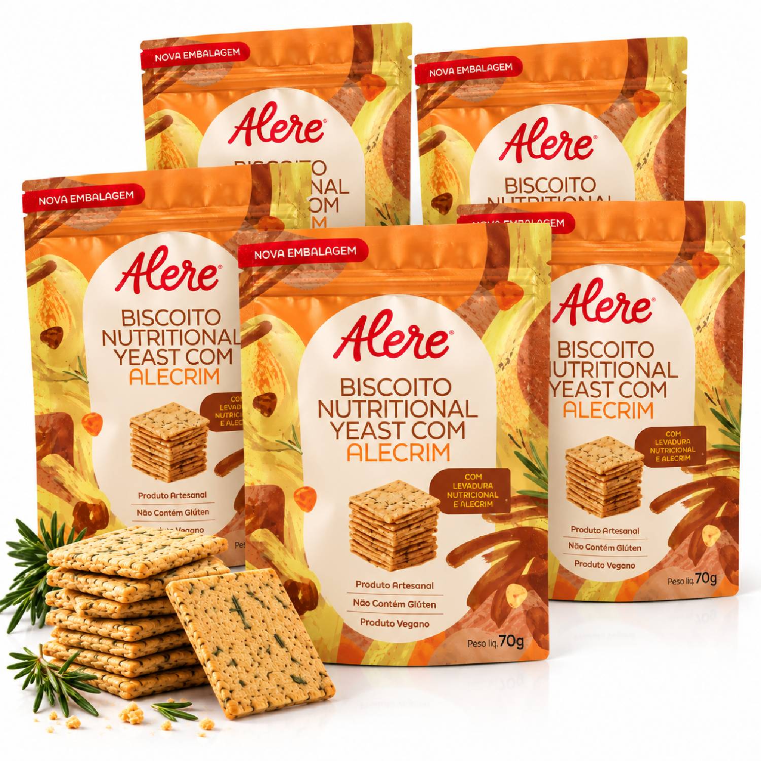 Kit 5 Biscoito Nutritional Yeast e Alecrim ALERE 70g