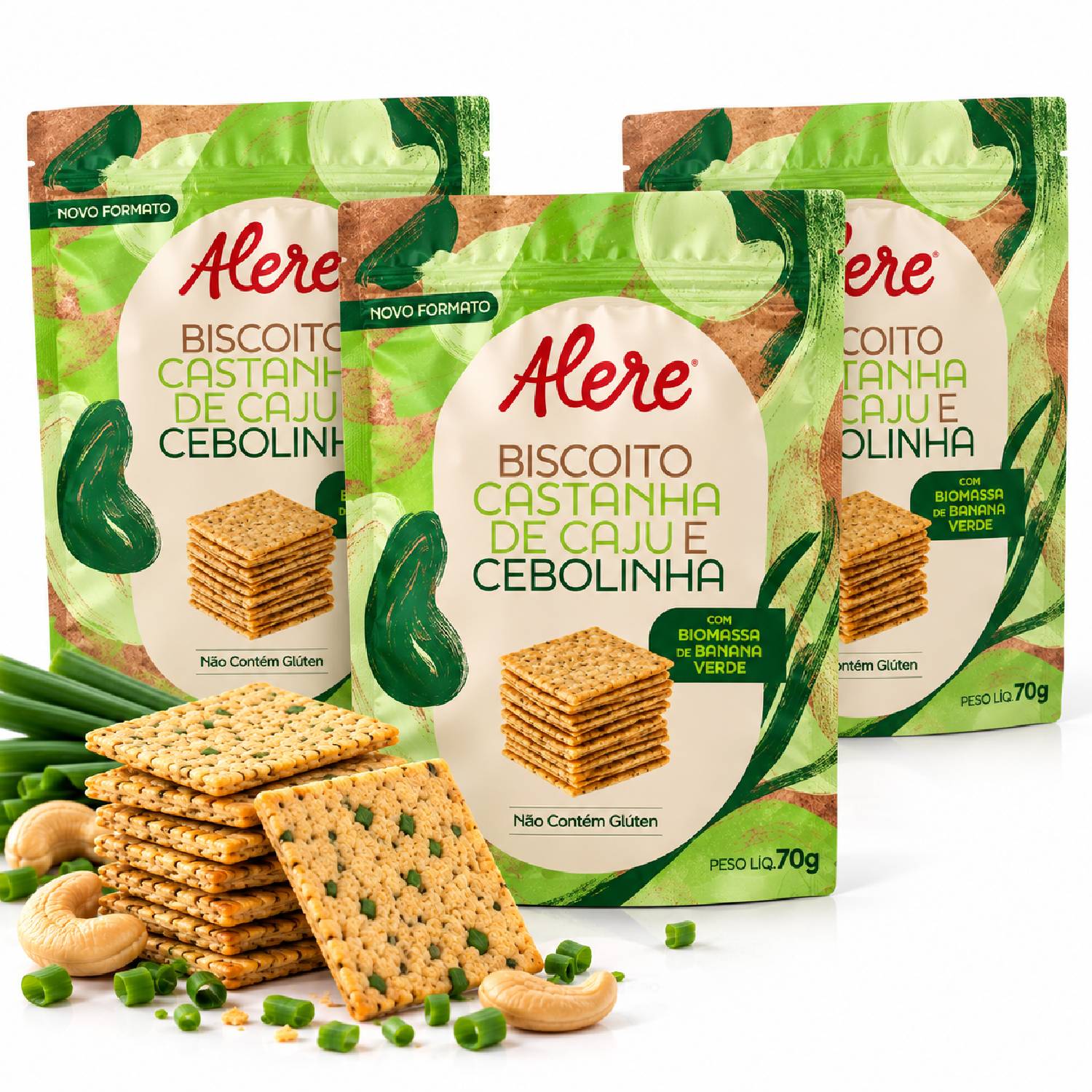 Kit 3 Biscoito Castanha de Caju e Cebolinha ALERE 70g
