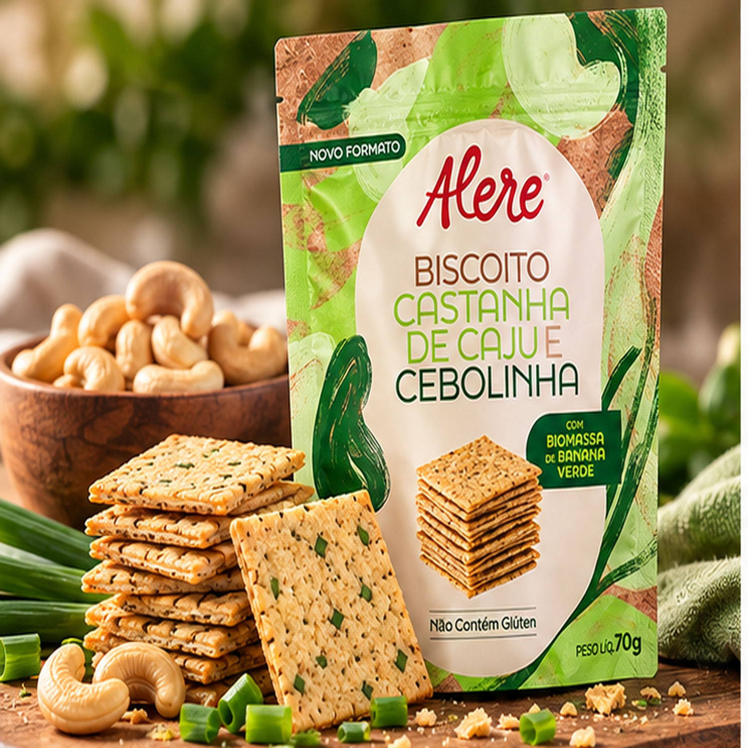 Kit 5 Biscoito Castanha de Caju e Cebolinha ALERE 70g foto 9