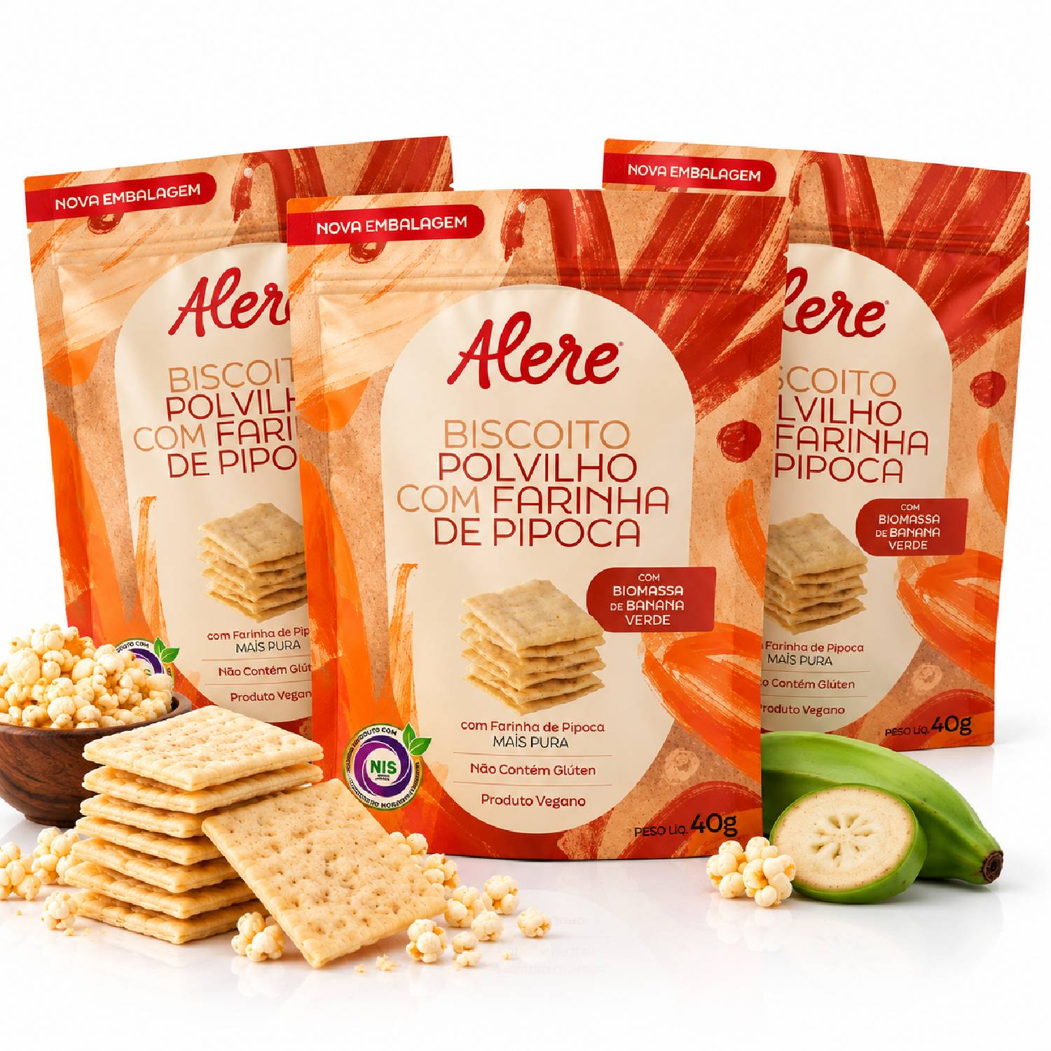 Kit 3 Biscoito Polvilho c/ Farinha de Pipoca ALERE 40g
