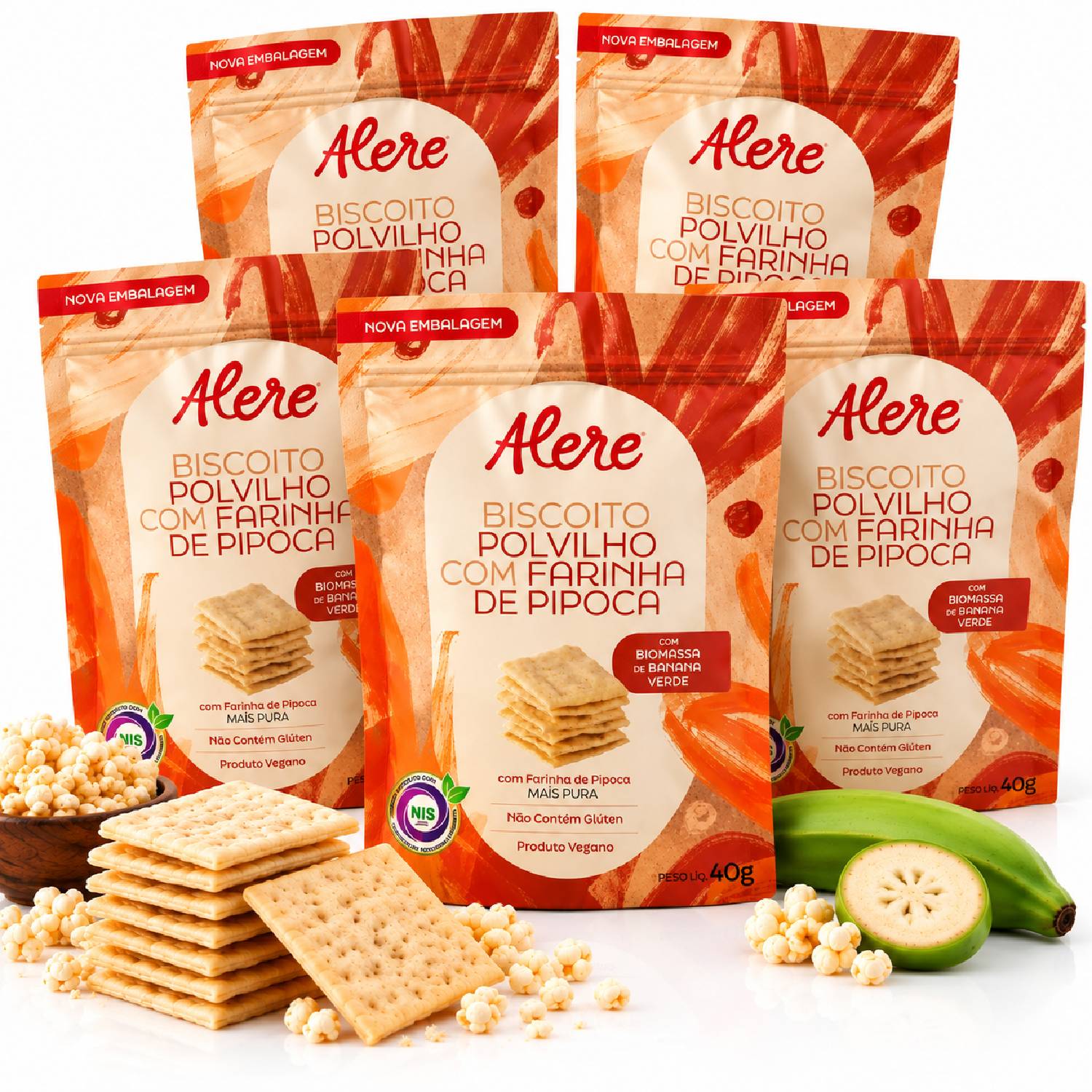 Kit 5 Biscoito Polvilho c/ Farinha de Pipoca ALERE 40g
