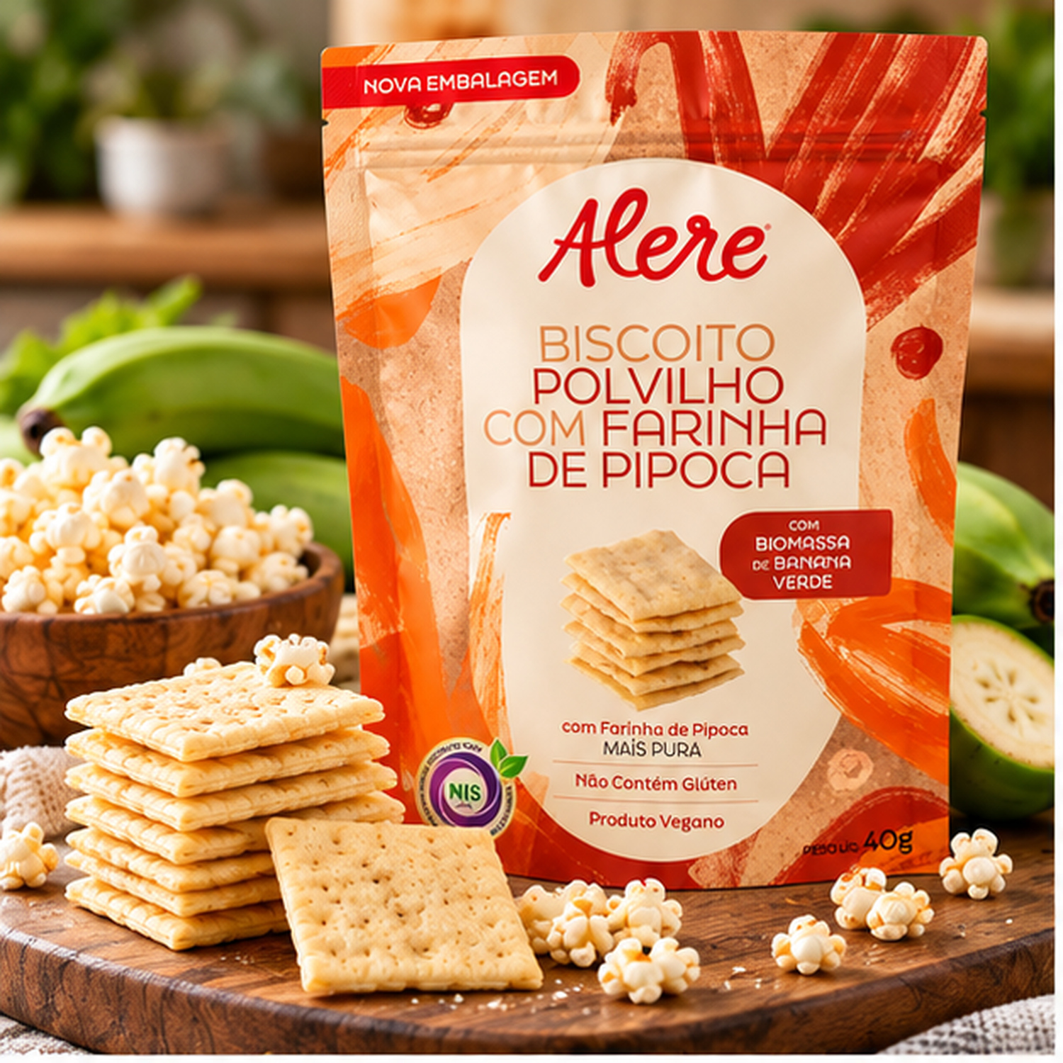 Kit 5 Biscoito Polvilho c/ Farinha de Pipoca ALERE 40g foto 7