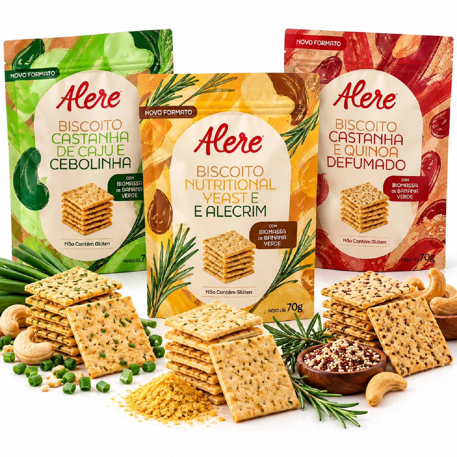 Kit 3 Biscoitos Alere 3 Sabores Sem Glúten 70g