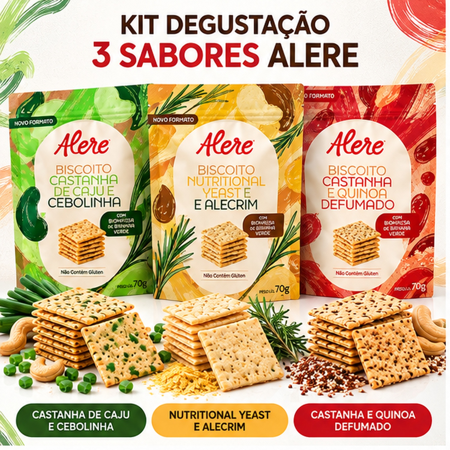 Kit 3 Biscoitos Alere 3 Sabores Sem Glúten 70g foto 4