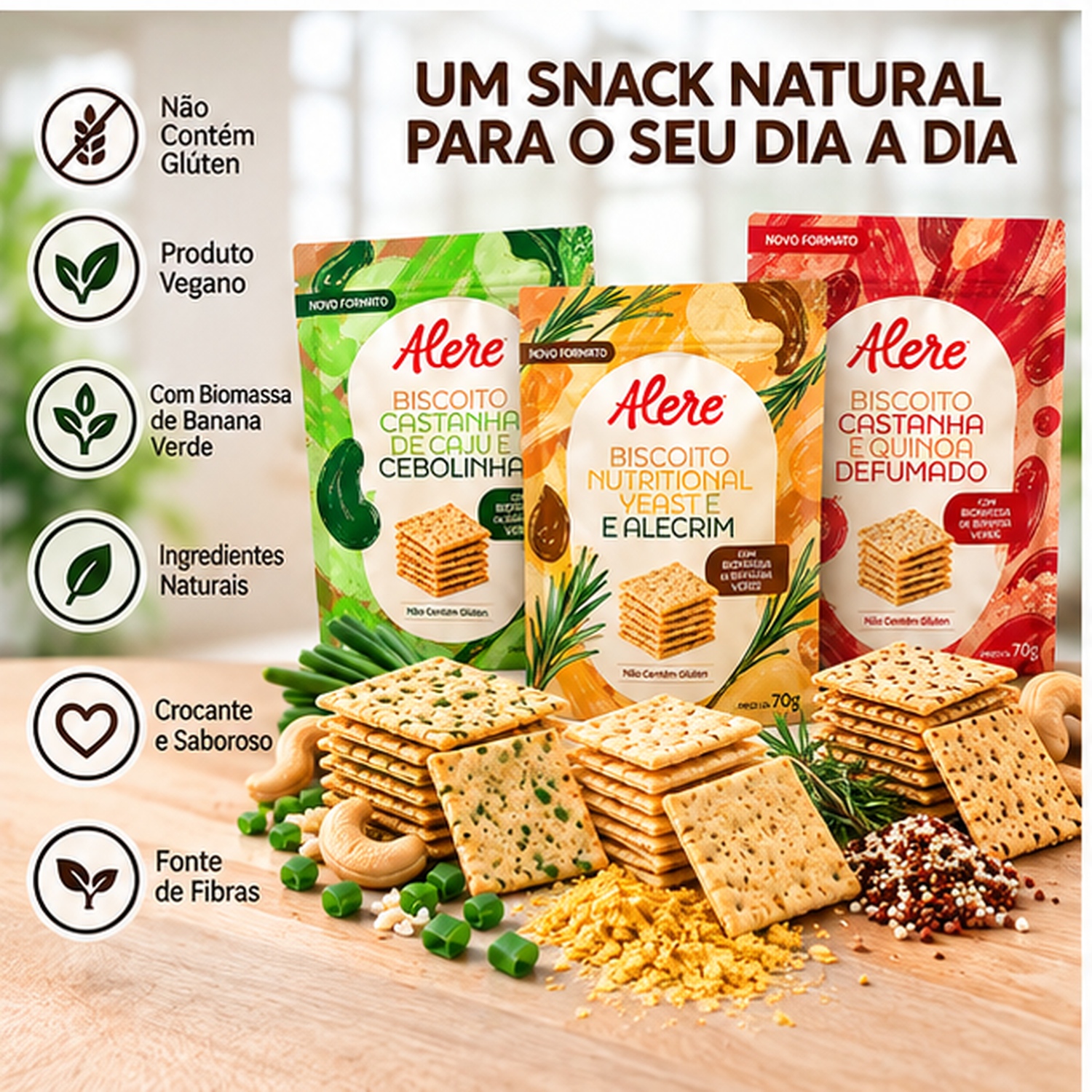 Kit 3 Biscoitos Alere 3 Sabores Sem Glúten 70g foto 6