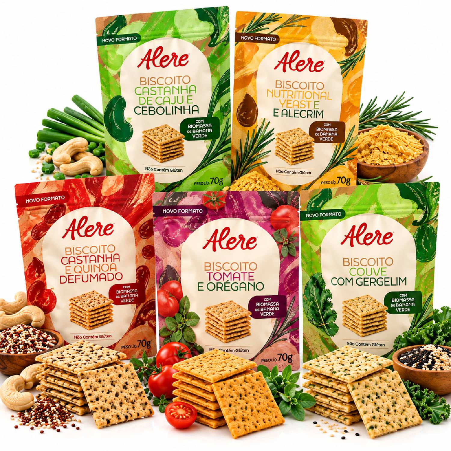 Kit 5 Biscoitos Alere 5 Sabores Sem Glúten 70g