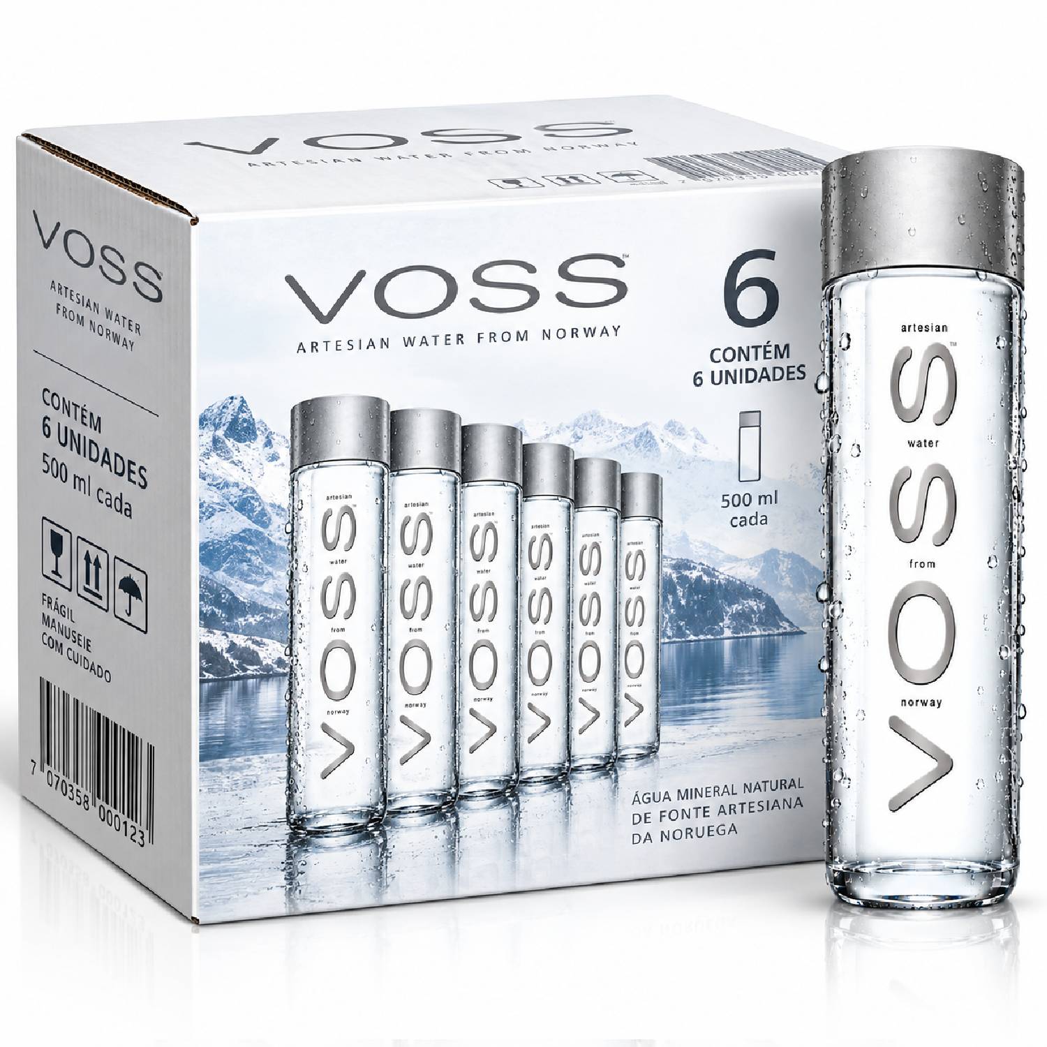 Kit 6 Água Mineral Natural VOSS Sem Gás 500ml (Garrafa PET)