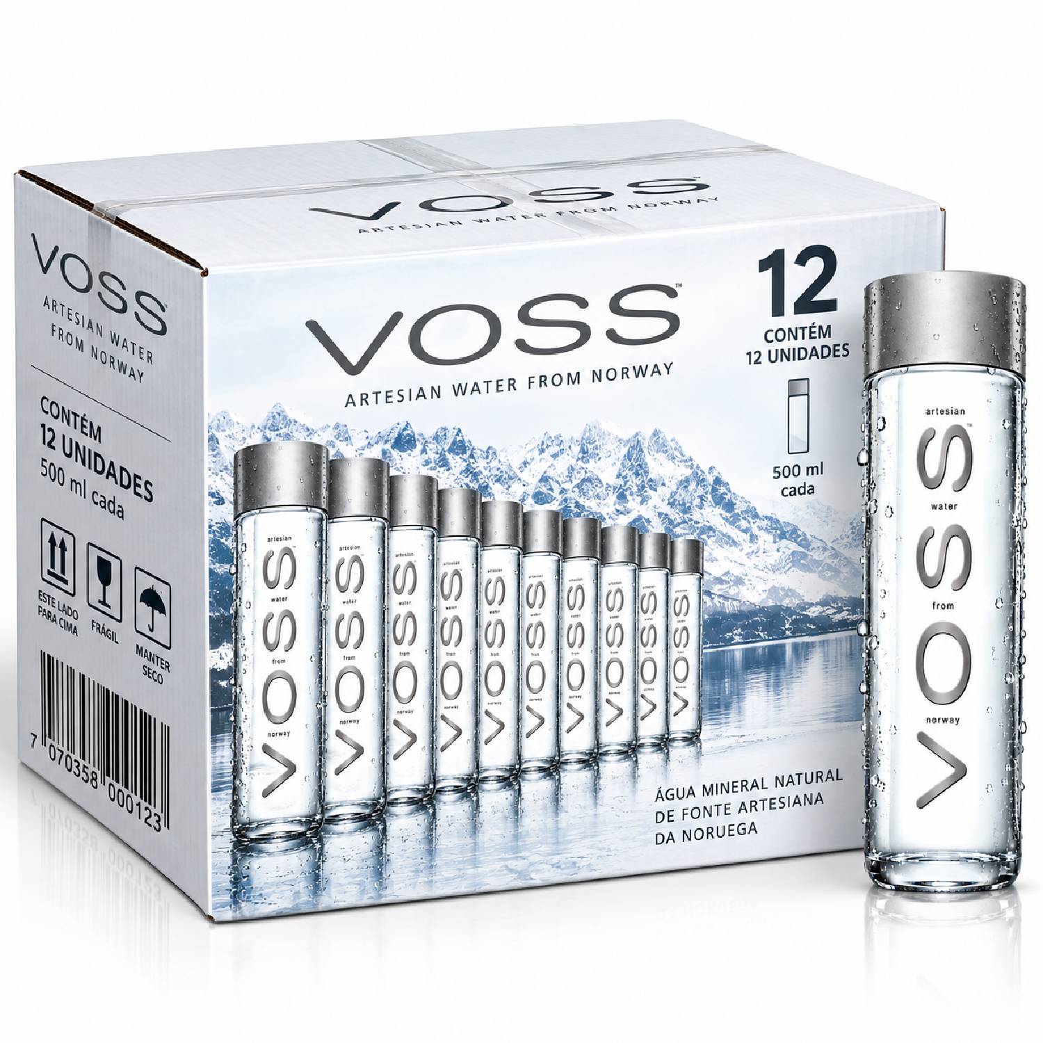 Kit 12 Água Mineral Natural VOSS Sem Gás 500ml (Garrafa PET)
