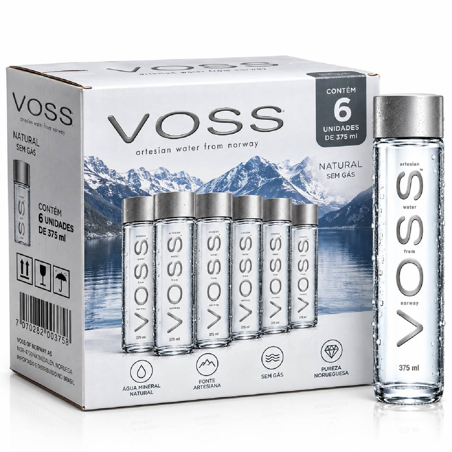 Kit 6 Água Mineral Natural VOSS s/ Gás 375ml (Garrafa Vidro)