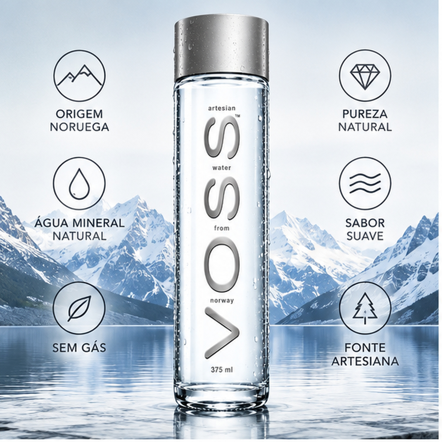 Kit 12 Água Mineral Natural VOSS s/ Gás 375ml Garrafa Vidro foto 6
