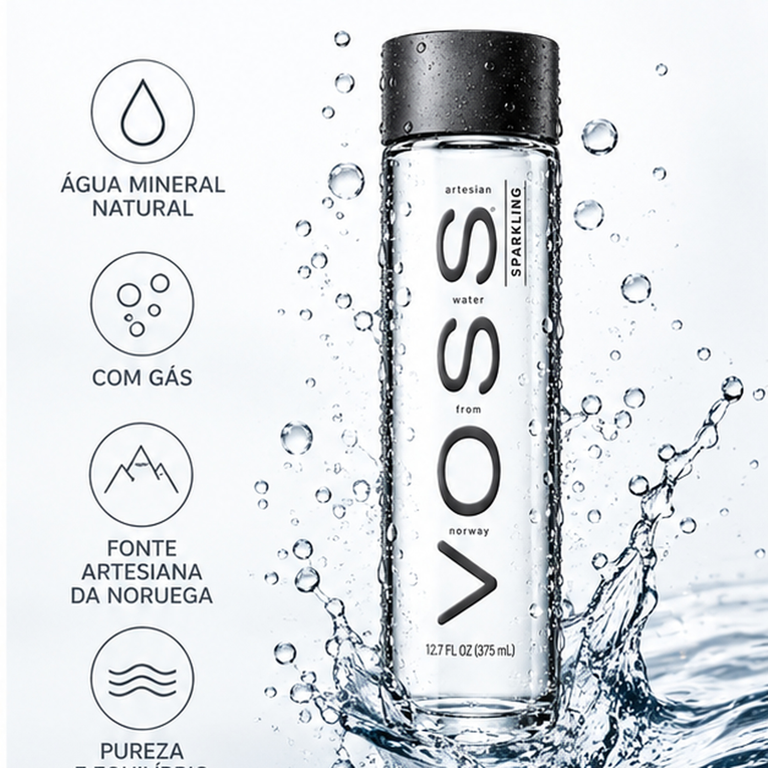 Kit 2 Água Mineral Natural VOSS c/ Gás 375ml (Garrafa Vidro) foto 2