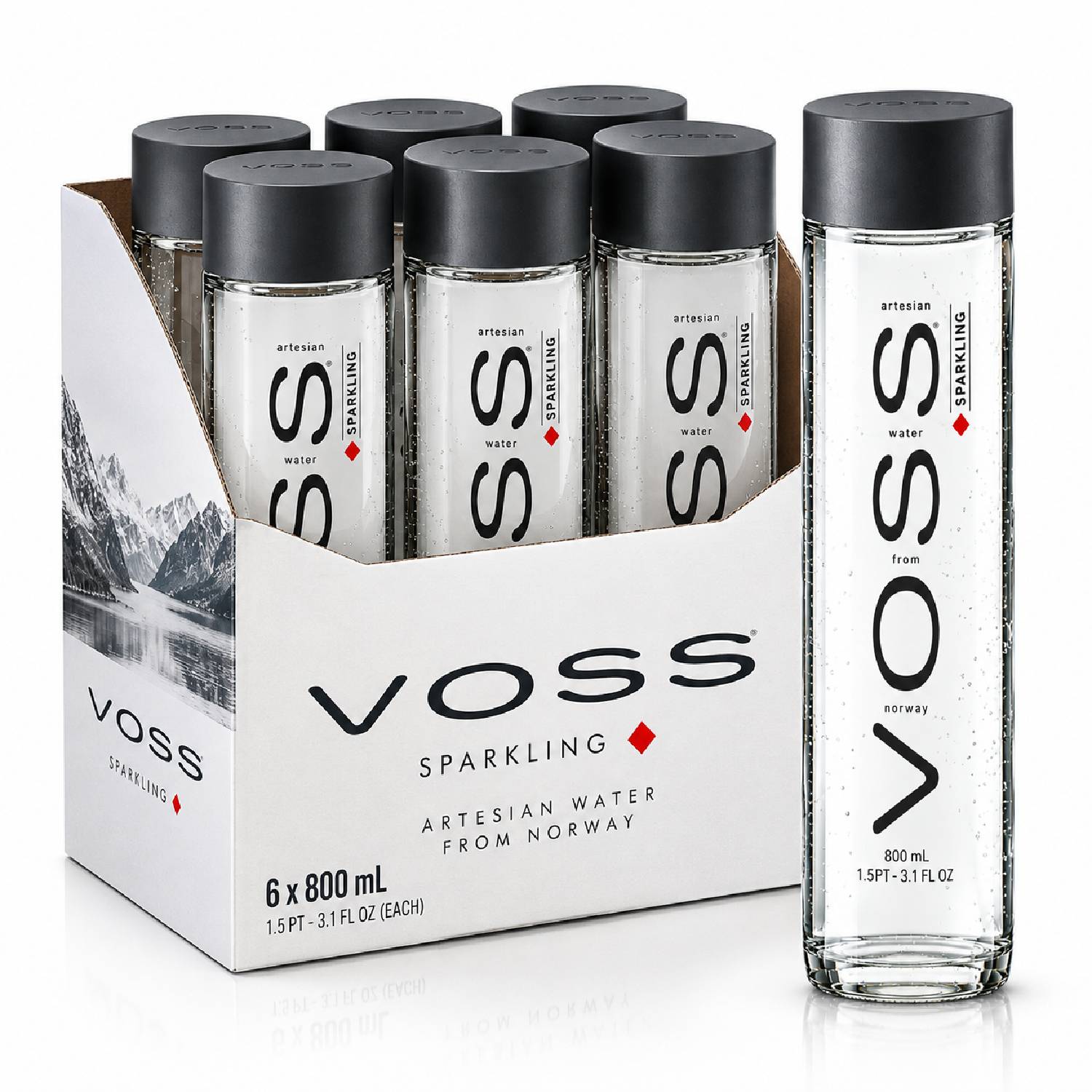 Kit 6 Água Mineral Natural VOSS Com Gás 800ml Garrafa Vidro