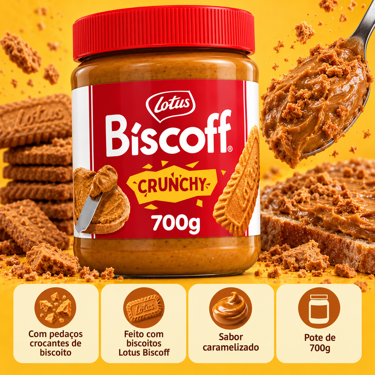 Pasta de Biscoito Crocante LOTUS BISCOFF Speculoo 700g foto 4