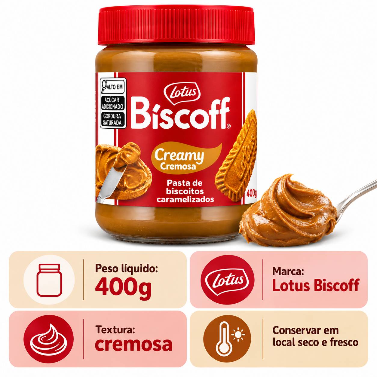 Kit 2 Pasta de Biscoito de LOTUS BISCOFF Creamy Caramel 400g foto 2