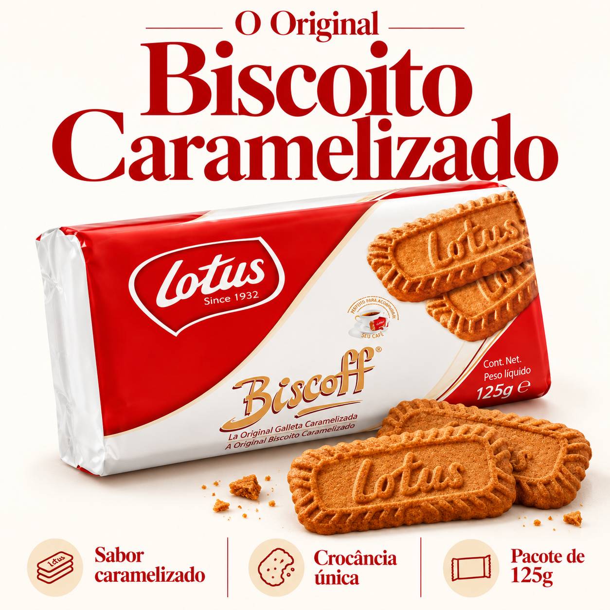 Kit 6 Biscoito Belga Tradicional LOTUS BISCOFF 125g foto 2