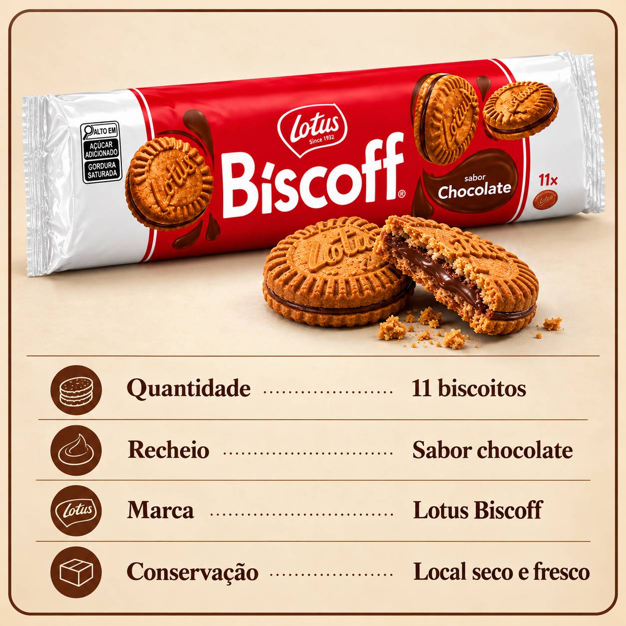 Kit 3 Biscoito Belga Creme de Chocolate LOTUS BISCOFF 150g foto 2