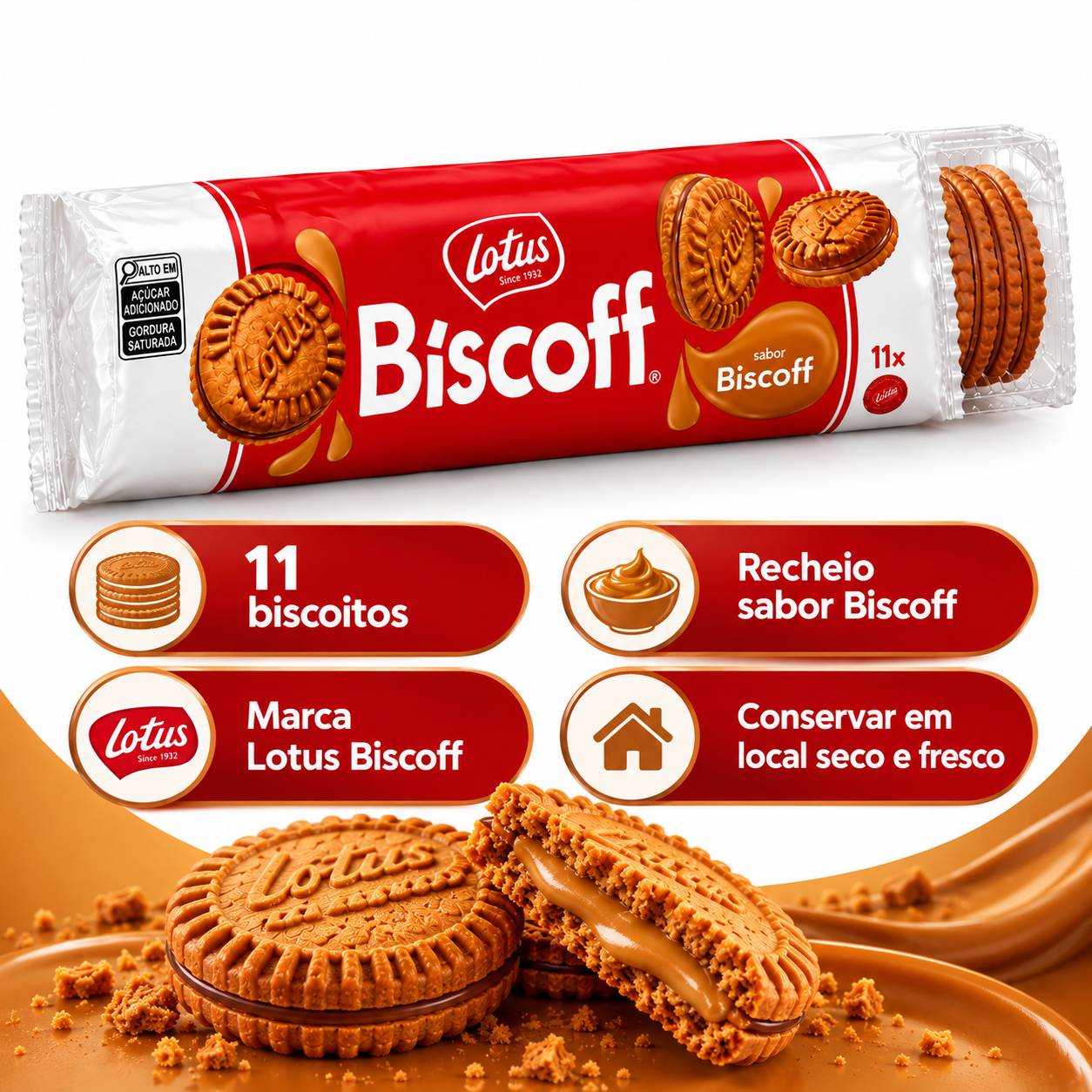 Kit 6 Biscoito Belga Reheado de Creme LOTUS BISCOFF 150g foto 2