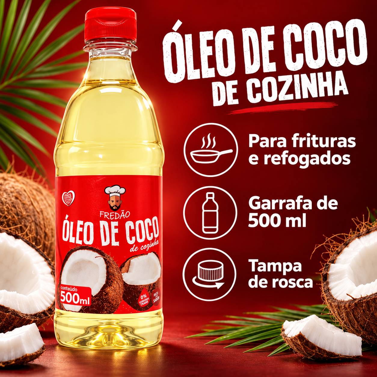 Kit 3 Óleo de Coco de Cozinha FREDÃO 500ml foto 8