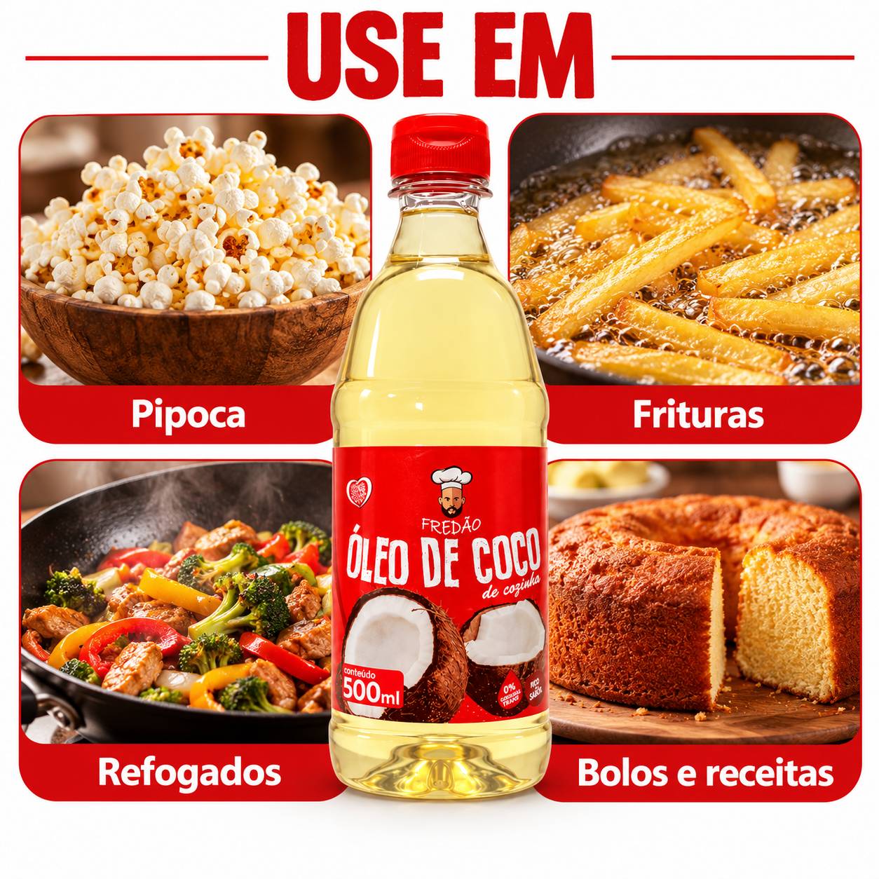 Kit 6 Óleo de Coco de Cozinha FREDÃO 500ml foto 6