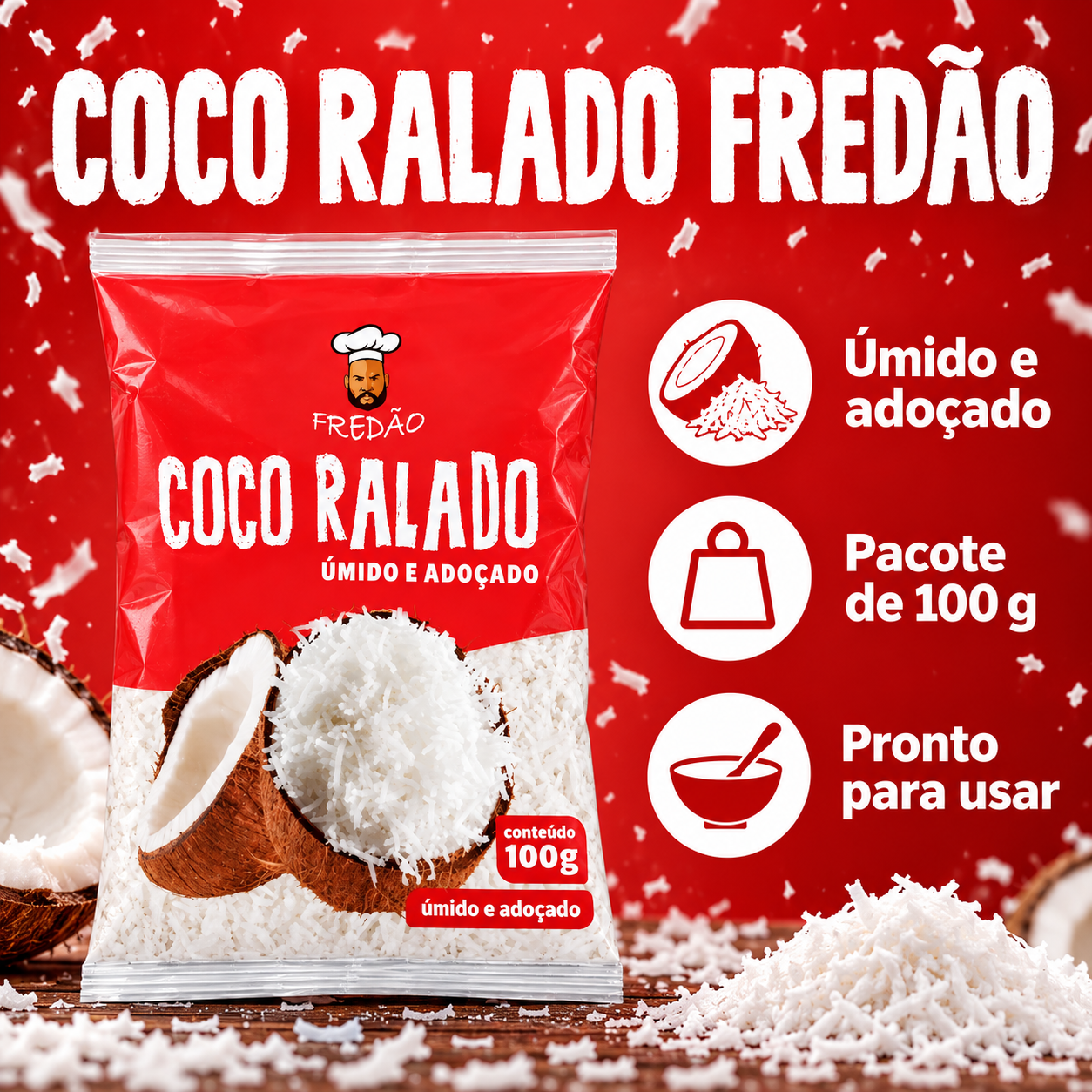 Kit 24 Coco Ralado FREDÃO Pacote 100g foto 2