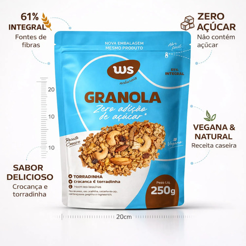 Granola Zero Adição de Açucar WS NATURAIS 250g