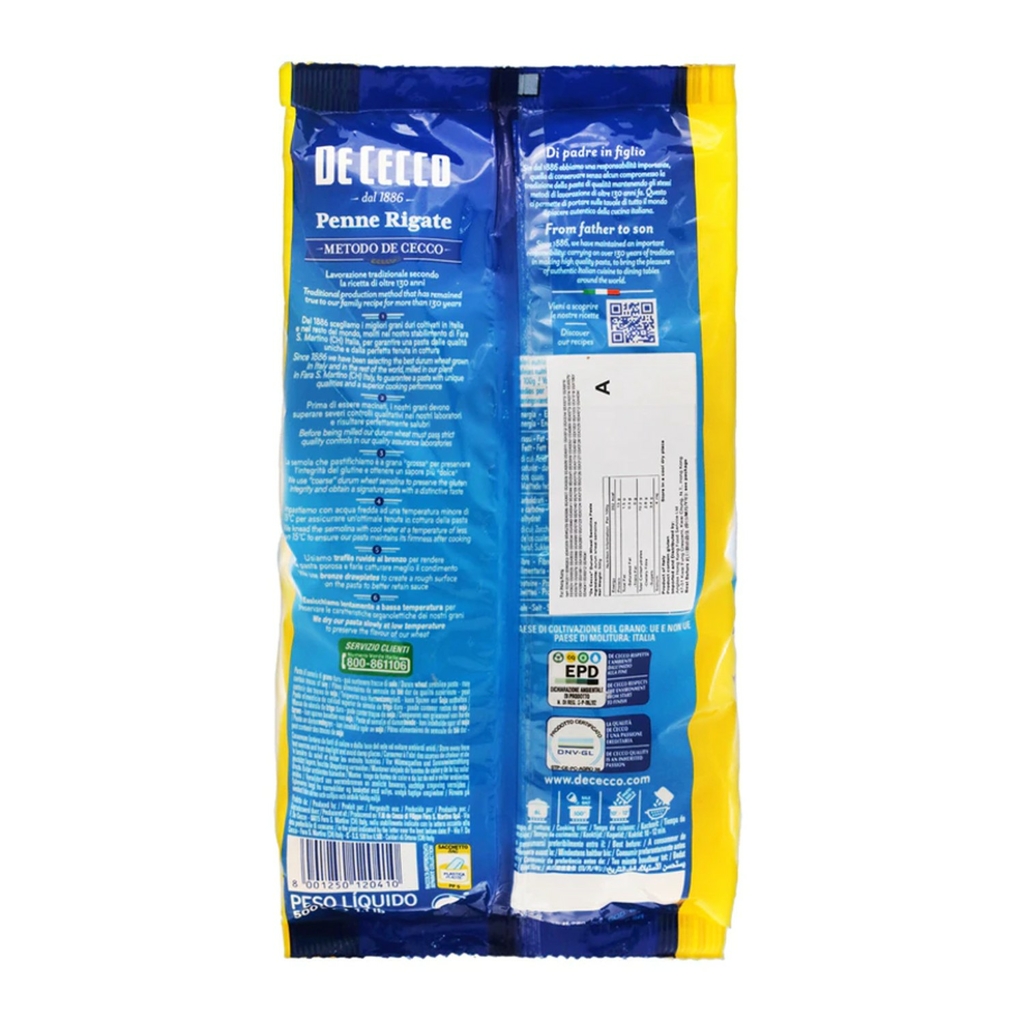 Macarrão Italiano DE CECCO Penne Rigate 500g foto 2