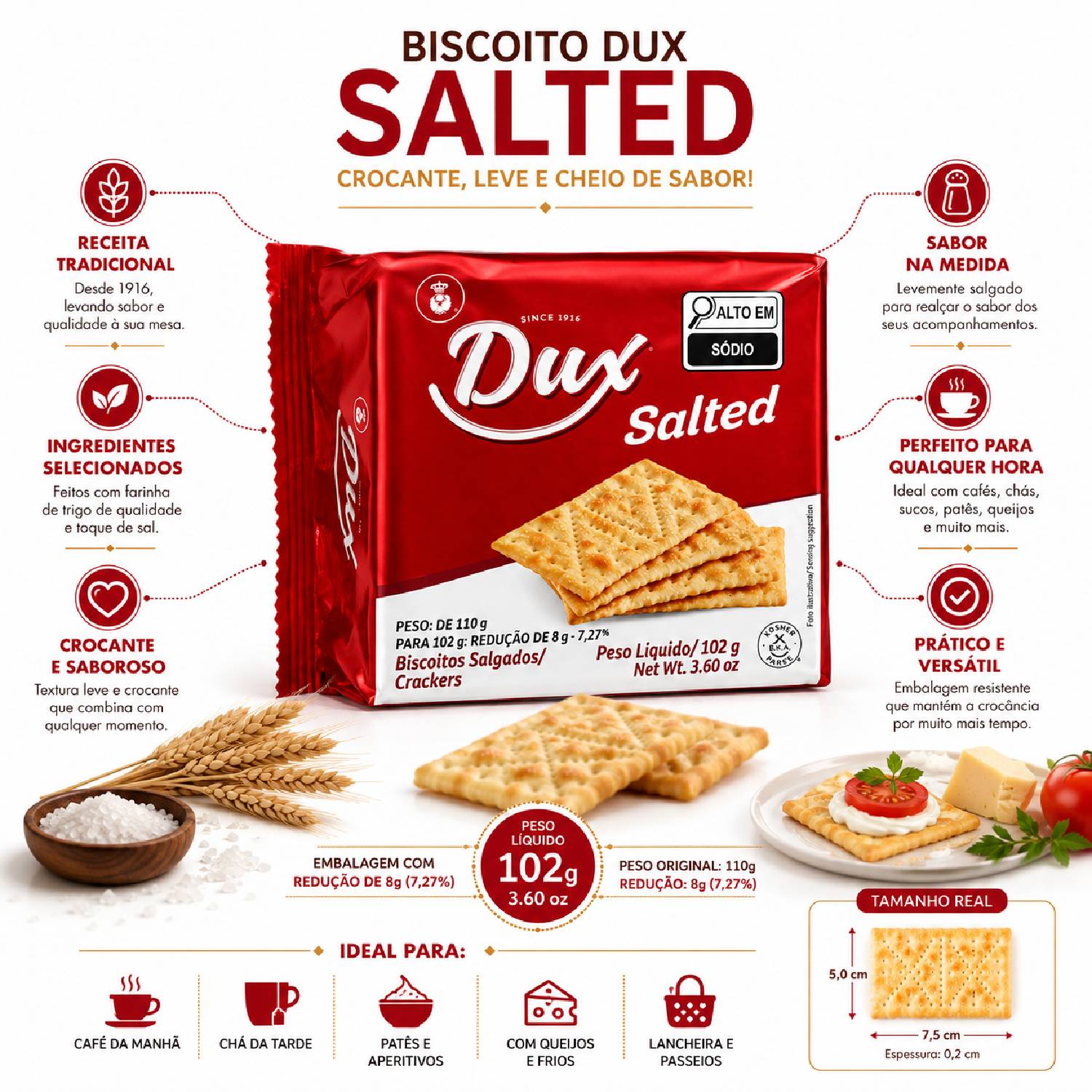 Biscoito Crackers DUX Salted 102g foto 2