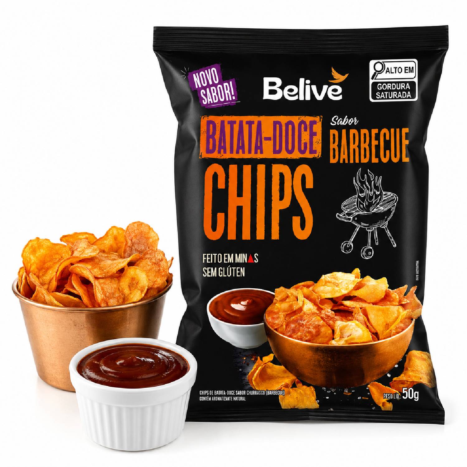 Batata Doce Chips Barbecue s/ Glúten BELIVE 50g foto 2