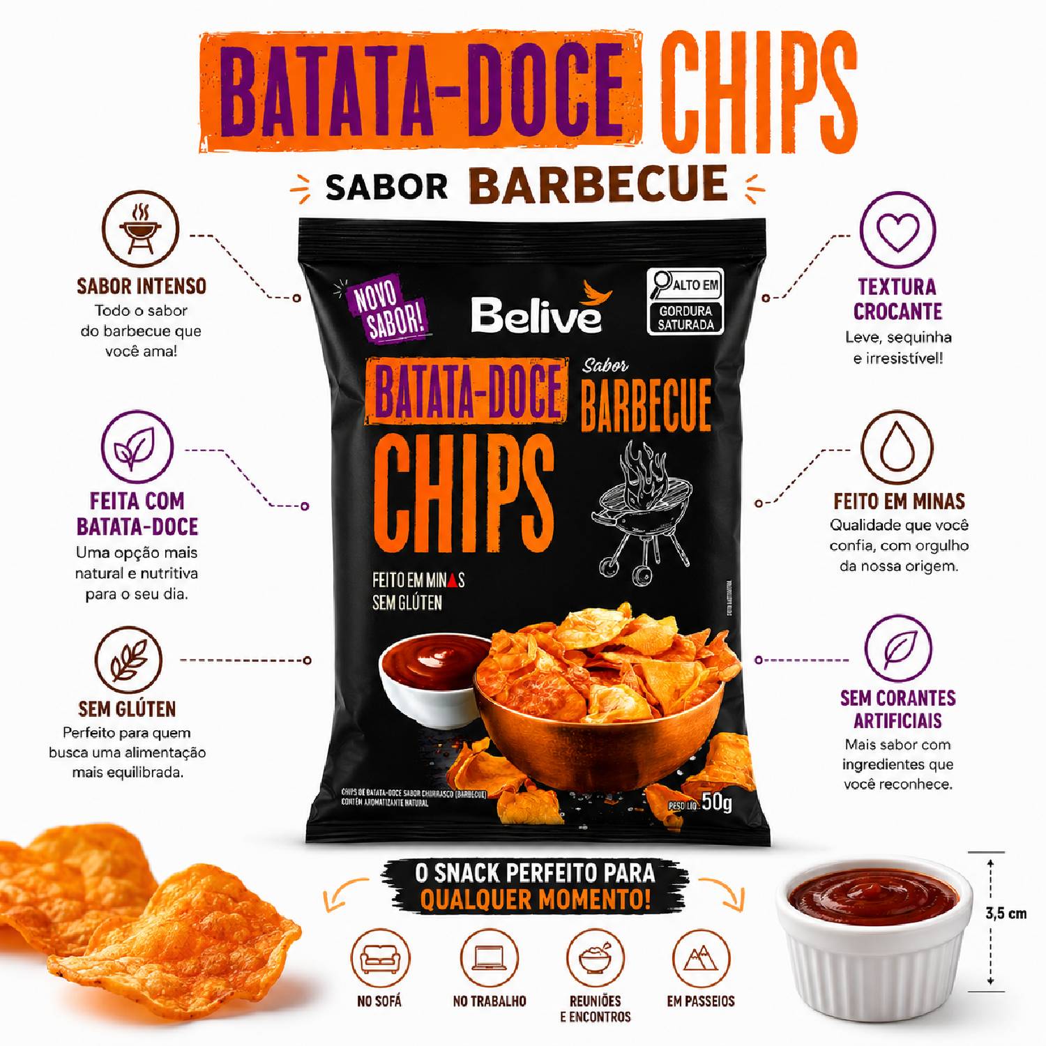 Batata Doce Chips Barbecue s/ Glúten BELIVE 50g foto 7