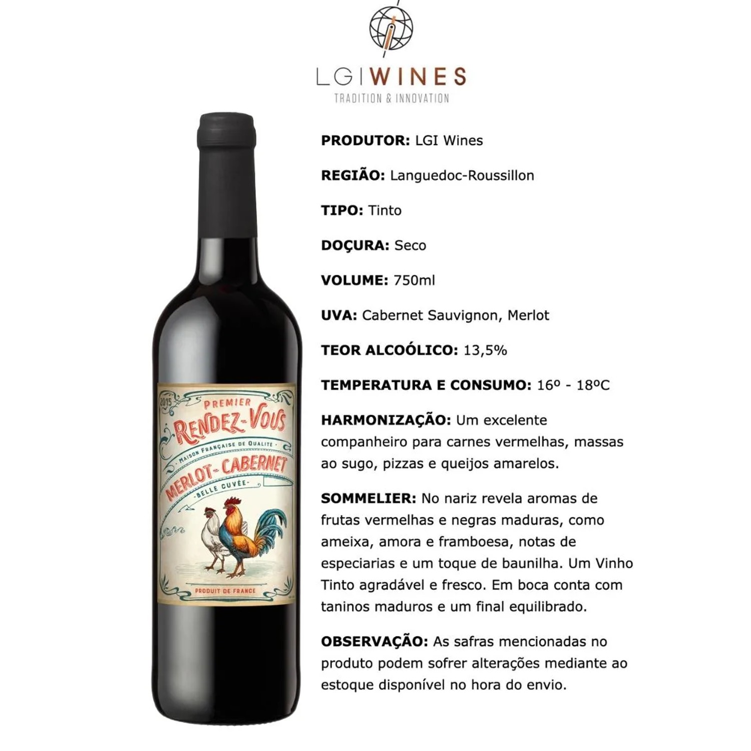 Vinho Rendez Vous Premier Merlot Cabernet 750ml foto 3