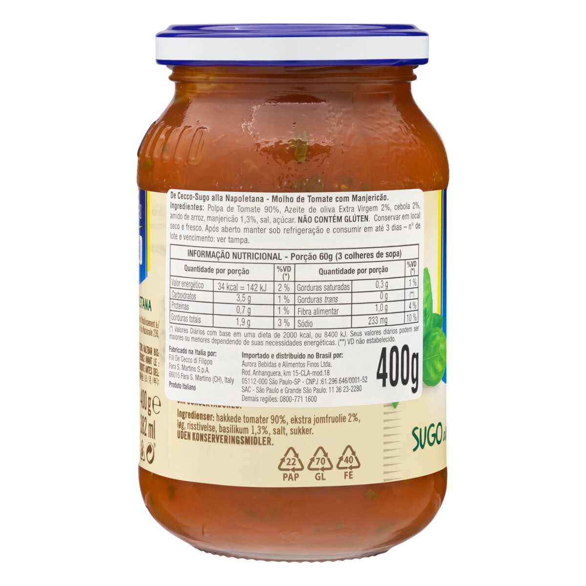 Molho ao Sugo Alla Napoletana DE CECCO 400g foto 7