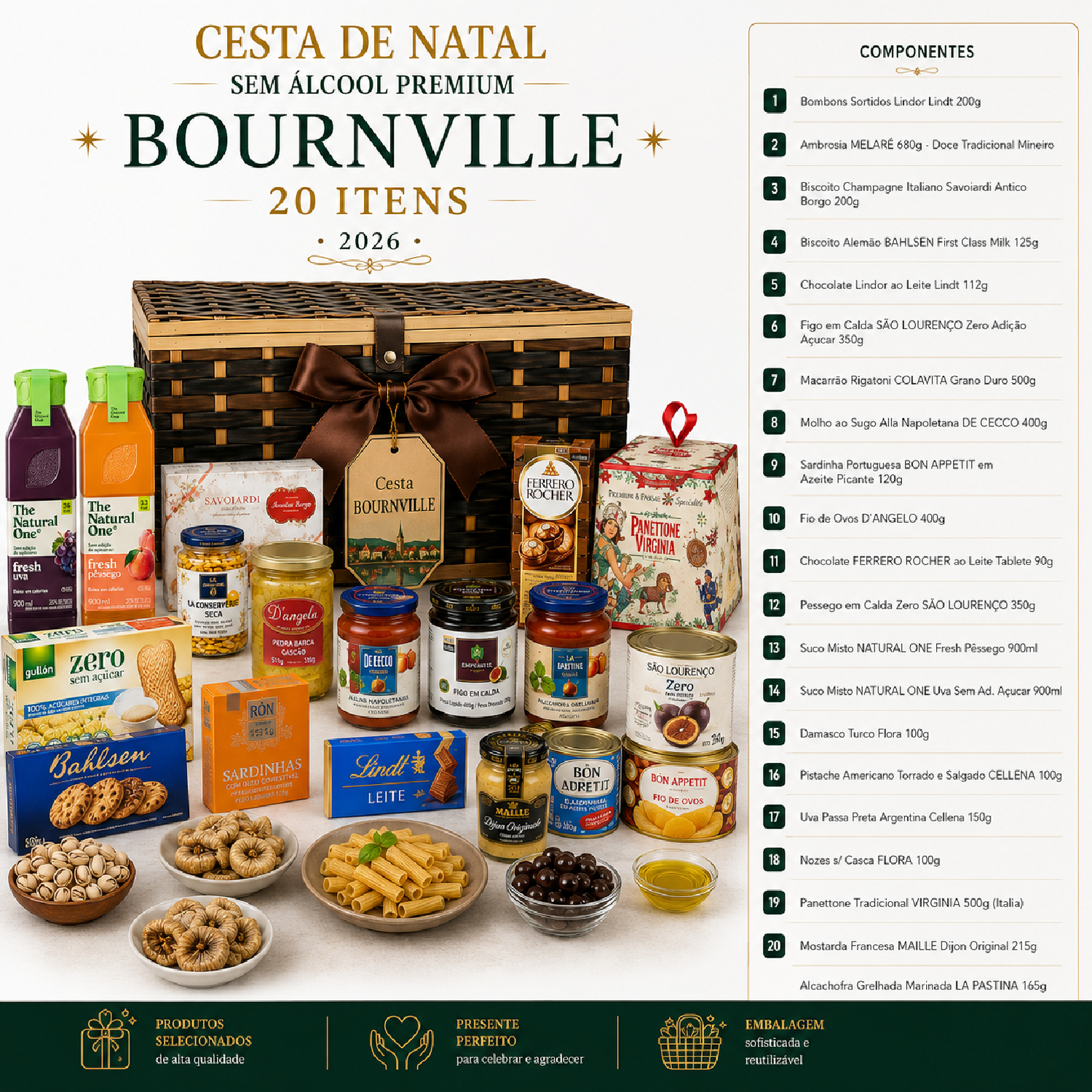 Cesta de Natal Sem Álcool Premium BOURNVILLE 21 Itens 2026 foto 7
