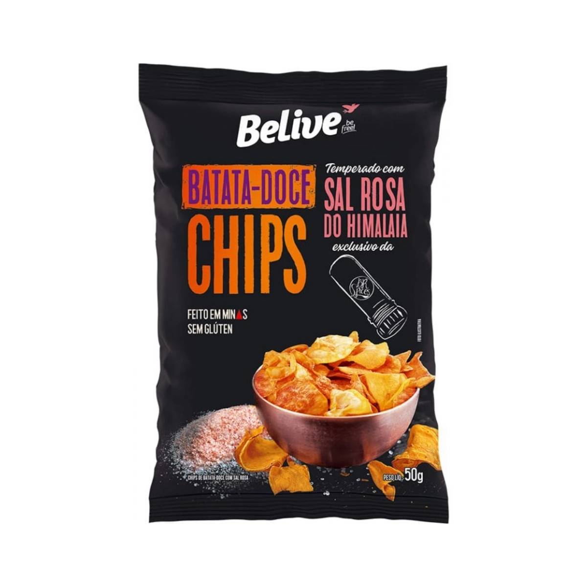 Batata Doce Chips c/ Sal Rosa do Himalaia BELIVE 50g