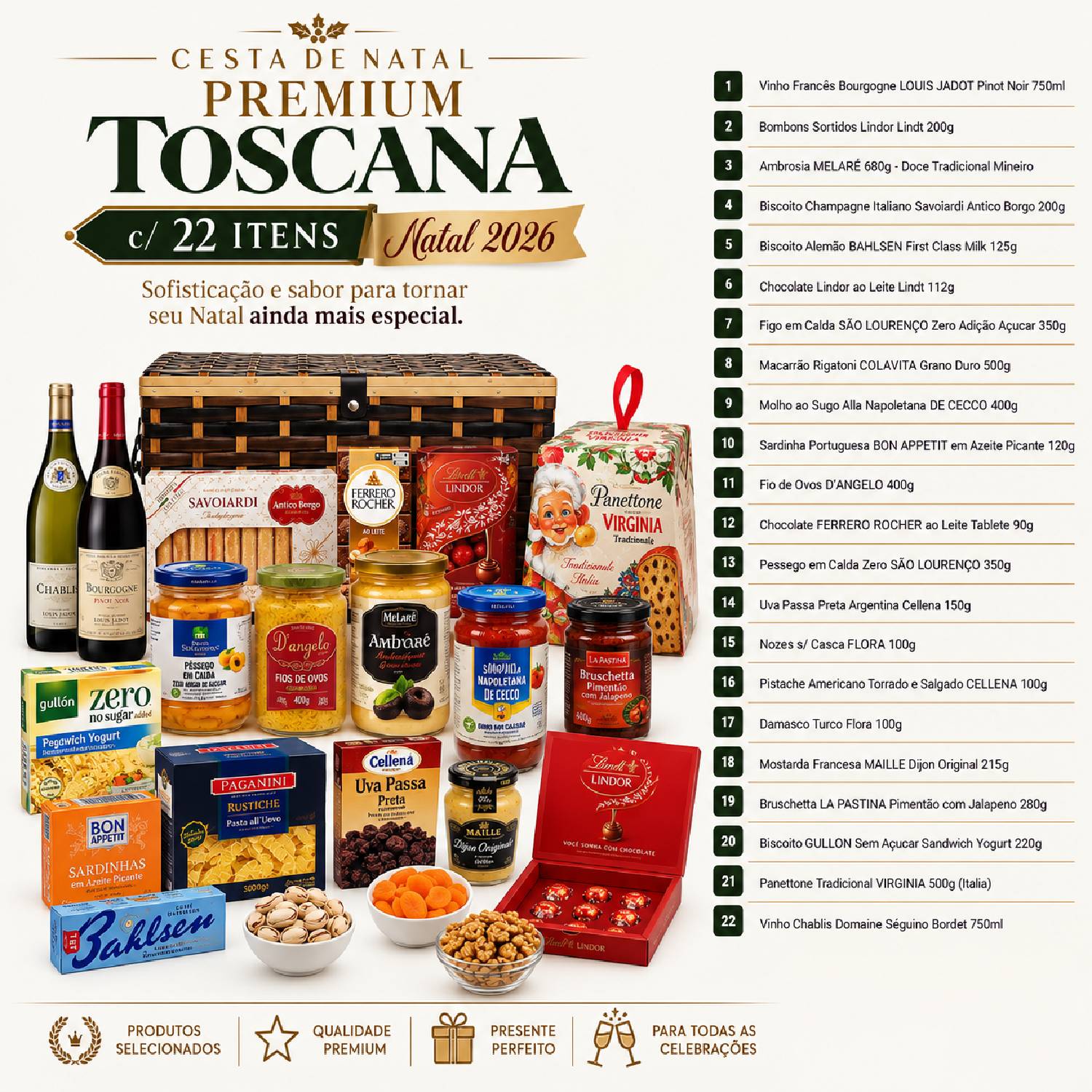 Cesta de Natal Premium TOSCANA c/ 22 Itens - Natal 2026 foto 2