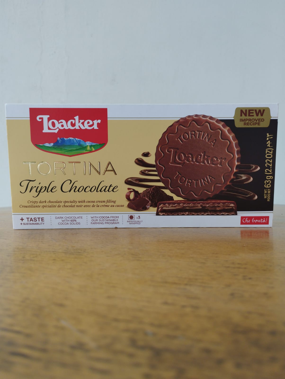 Biscoito LOACKER Tortina Triple Chocolate 63g (3x21g) foto 3