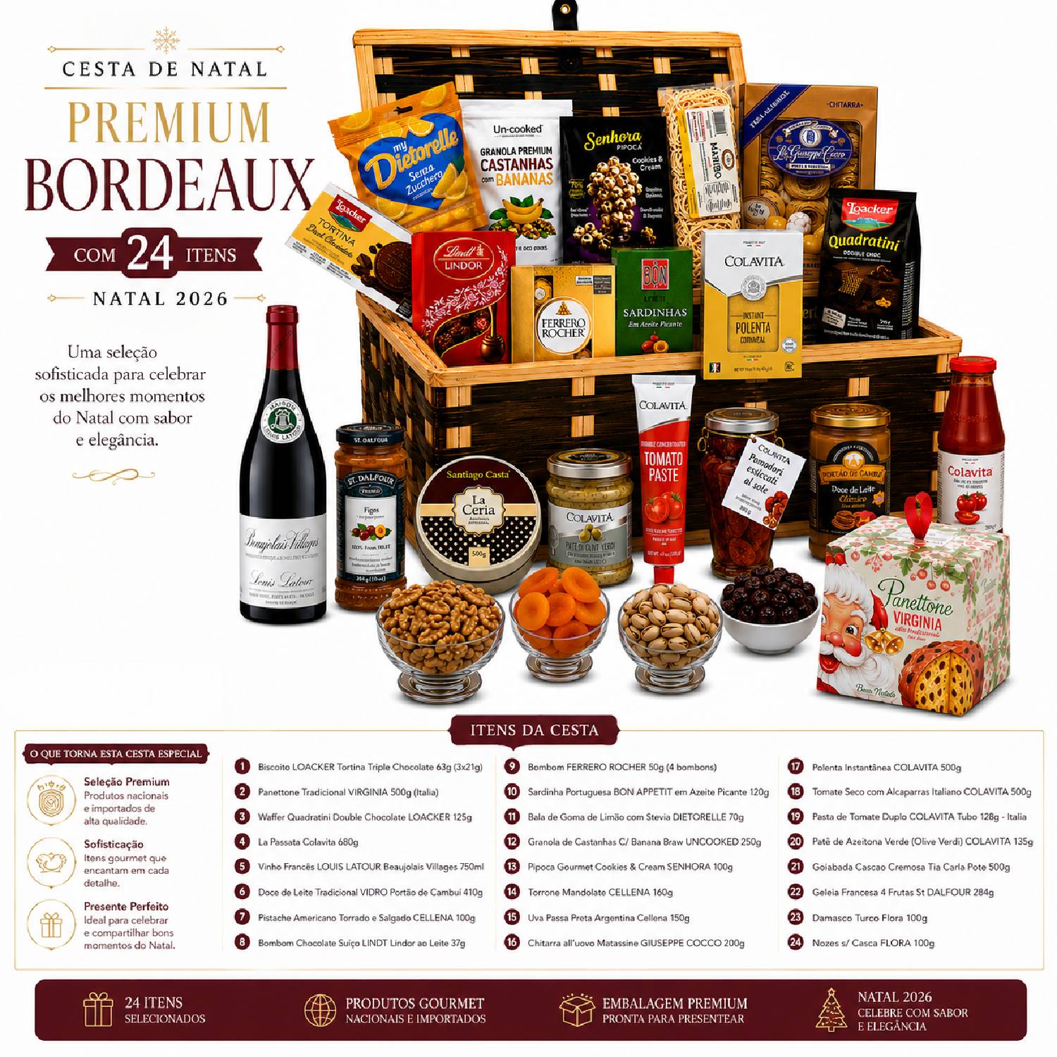 Cesta De Natal Premium BORDEAUX com 24 itens - NATAL 2026 foto 2