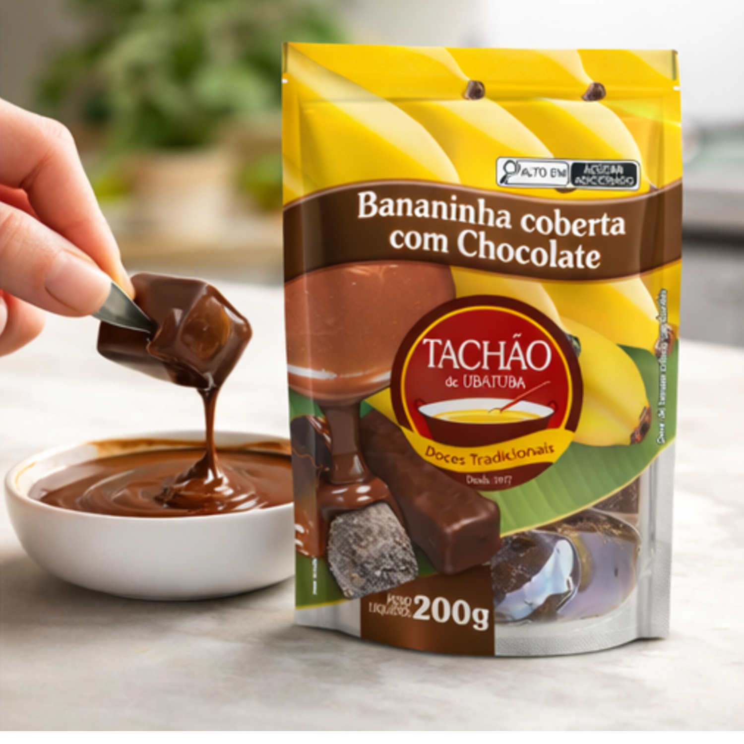 Bananinha Coberta c/ Chocolate TACHÃO DE UBATUBA 200g foto 3