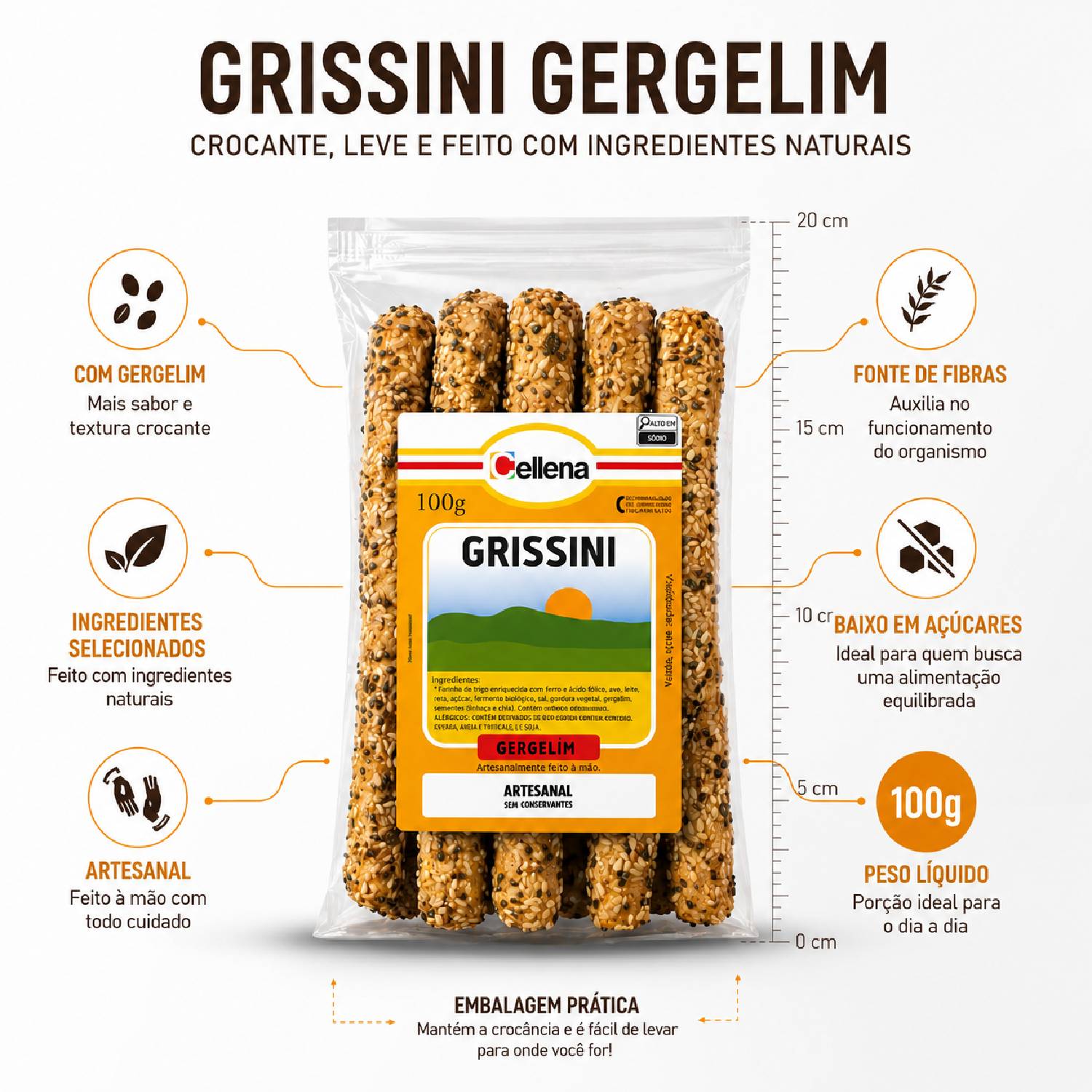 Grissini Artesanal Sabor Gergelim CELLENA 100g foto 6
