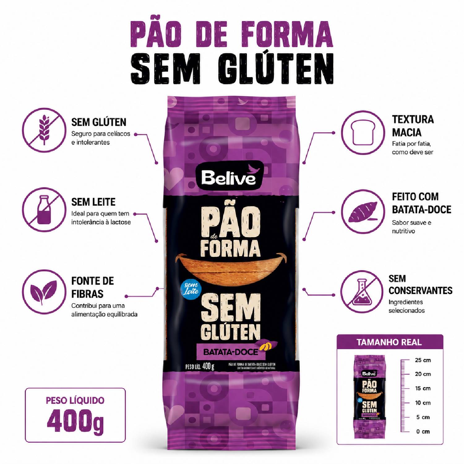 Pão de Forma BELIVE Batata Doce s/ Glúten 400g foto 6