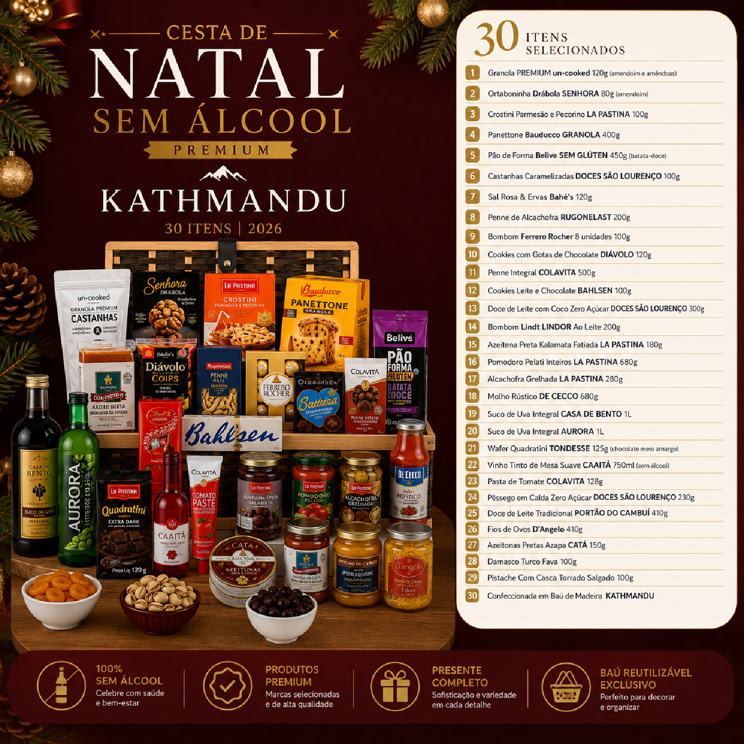 Cesta de Natal Sem Álcool Premium KATHMANDU 30 Itens 2026 foto 6