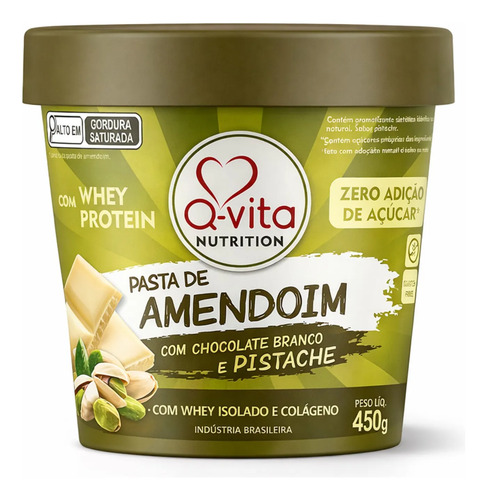 Pasta de Amendoim Choc. Branco e Pistache QVITA 450g
