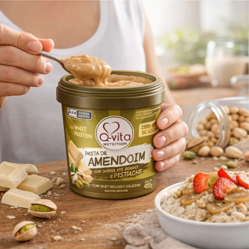 Pasta de Amendoim Choc. Branco e Pistache QVITA 450g foto 4