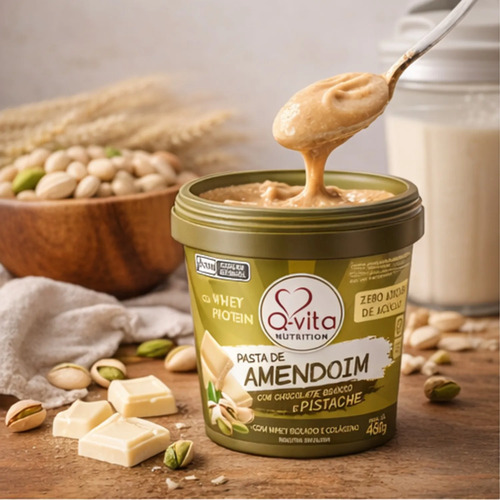 Pasta de Amendoim Choc. Branco e Pistache QVITA 450g foto 6