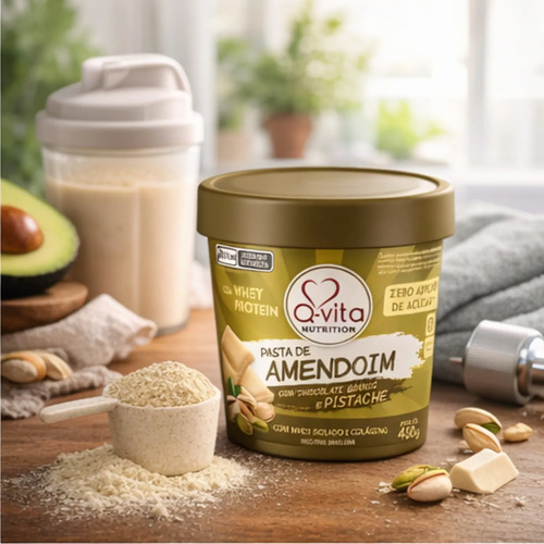 Pasta de Amendoim Choc. Branco e Pistache QVITA 450g foto 7