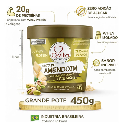 Pasta de Amendoim Choc. Branco e Pistache QVITA 450g foto 8