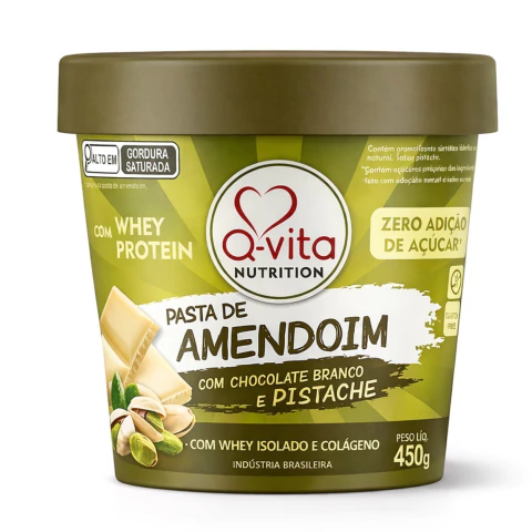 Pasta de Amendoim Choc. Branco e Pistache QVITA 450g foto 9
