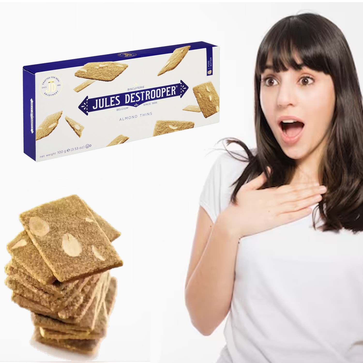 Biscoito Belga JULES DESTROOPER Almond Thins 100g foto 2