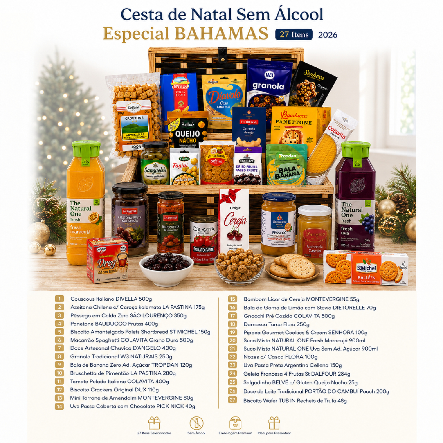 Cesta de Natal Sem Álcool Especial BAHAMAS 27 Itens 2026 foto 3
