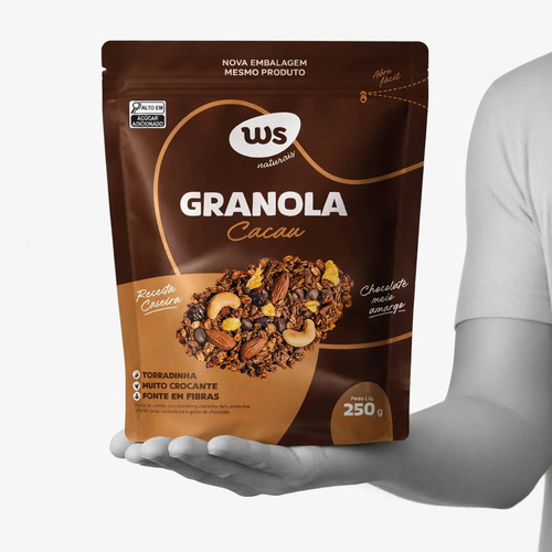 Granola Cacau WS NATURAIS c/ Choc Meio Amargo 250g foto 2